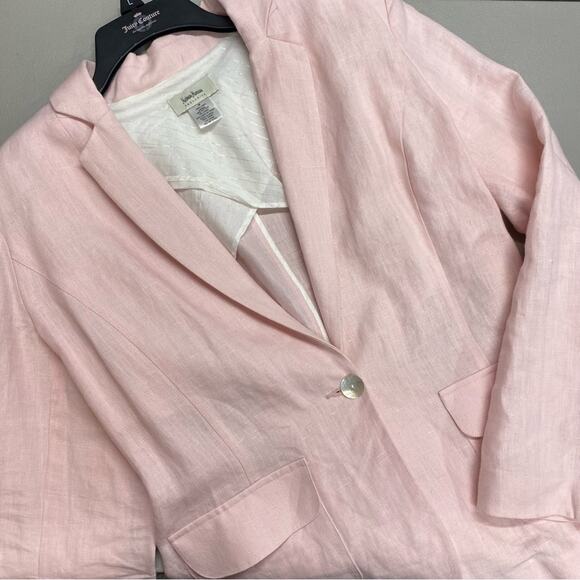 Neiman Marcus Women Pink One-Button 100% Linen Blazer Jacket Size Medium